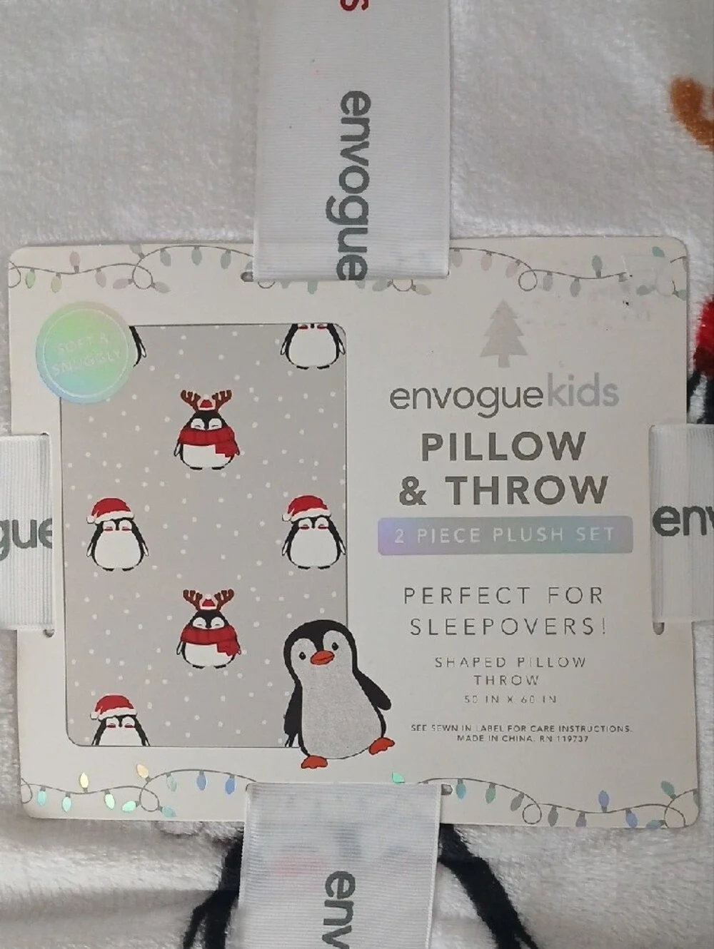Envogue Kids White Penguin Pillow & Throw Plush Set with Red Accents